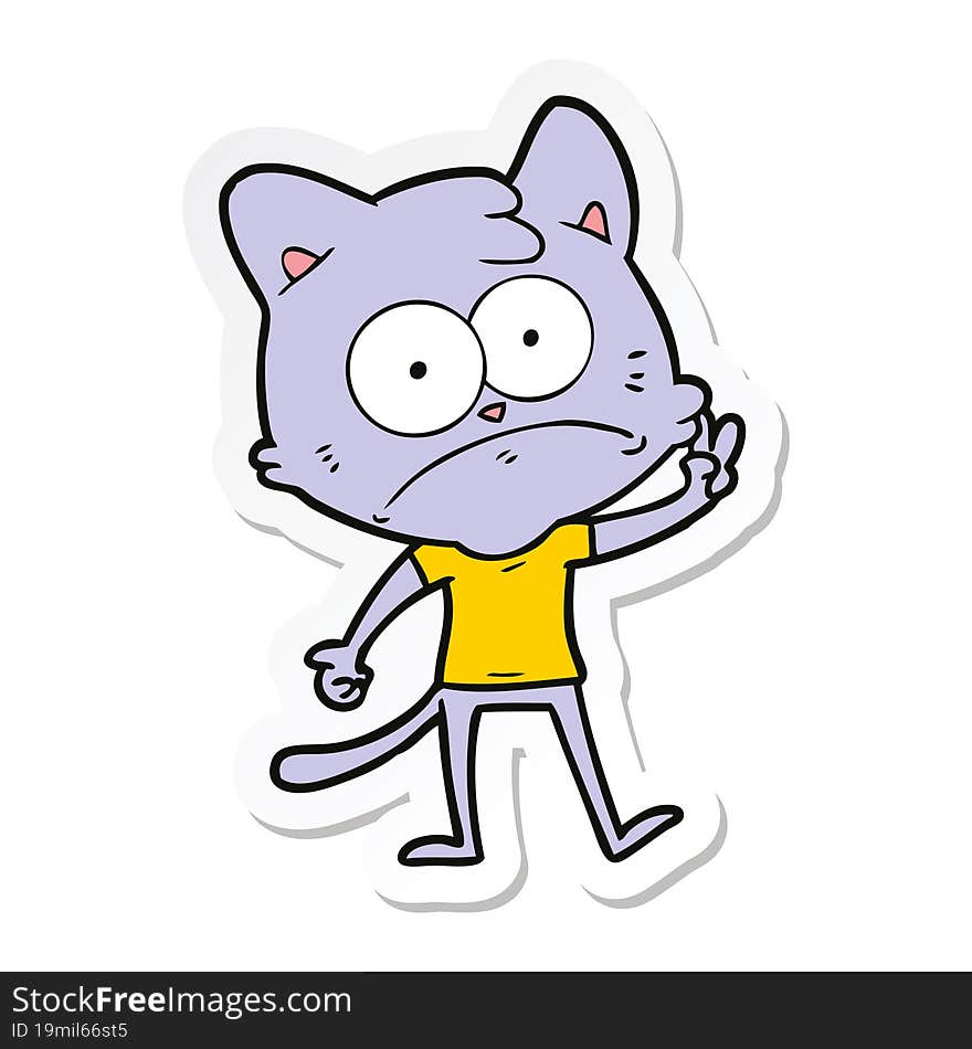 sticker of a cartoon nervous cat