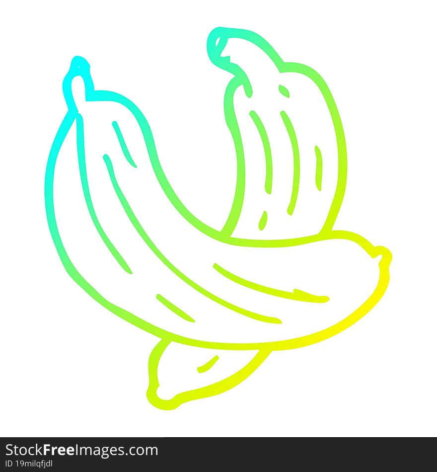 Cold Gradient Line Drawing Cartoon Pair Of  Bananas