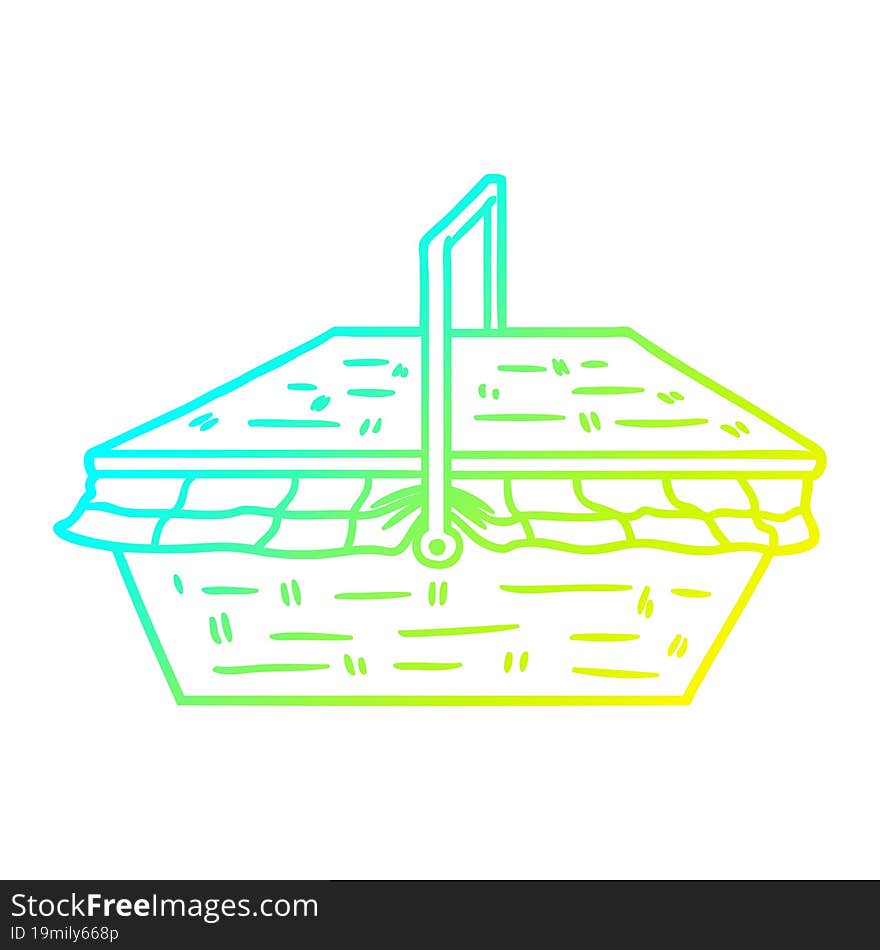 cold gradient line drawing of a cartoon picnic basket