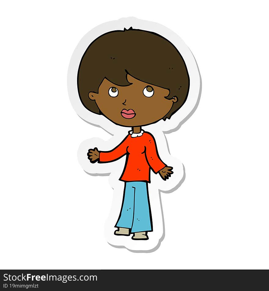 sticker of a cartoon woman thinking