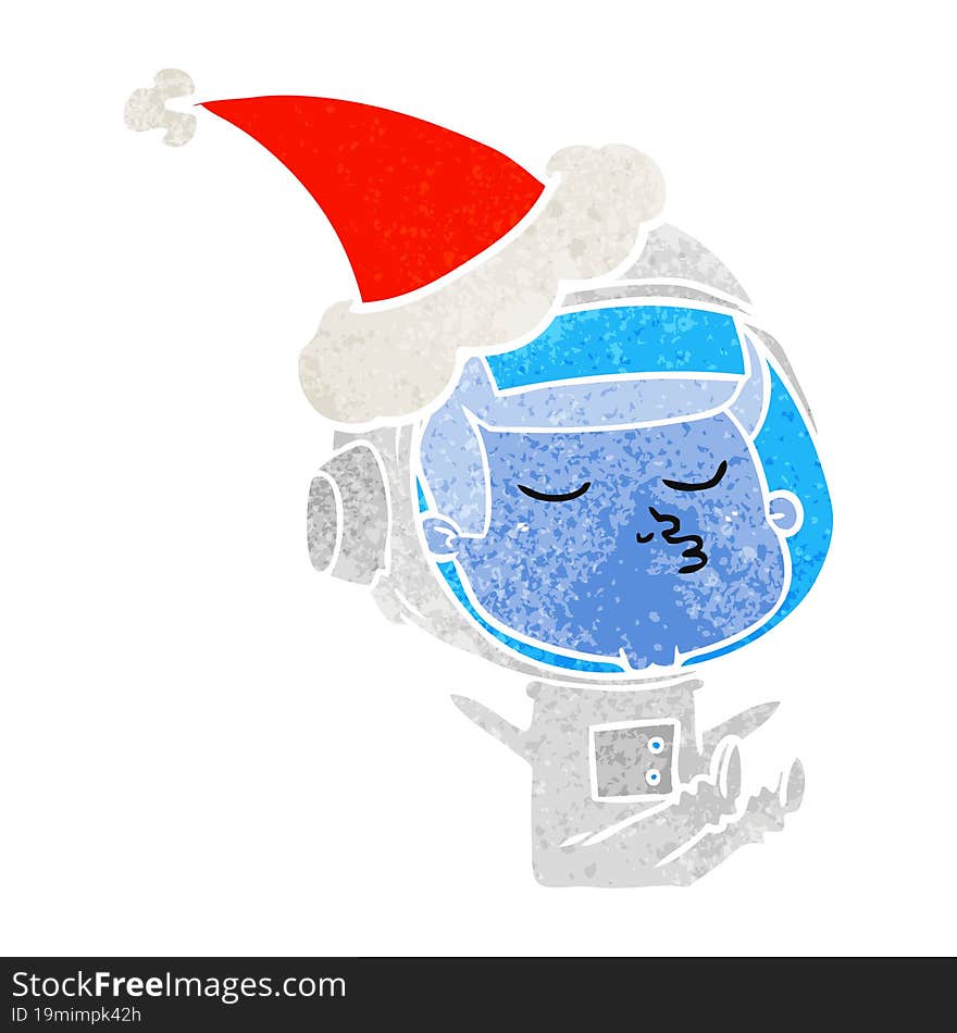 retro cartoon of a confident astronaut wearing santa hat