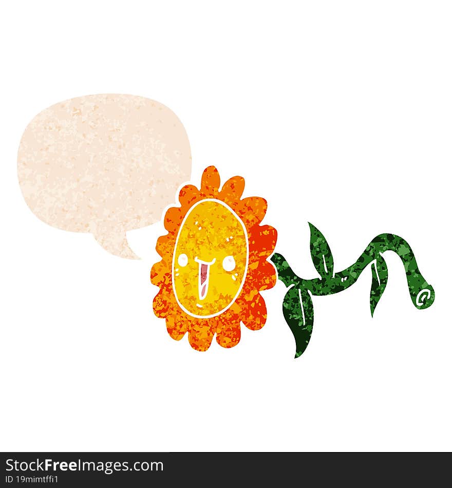 Cartoon Flower And Speech Bubble In Retro Textured Style