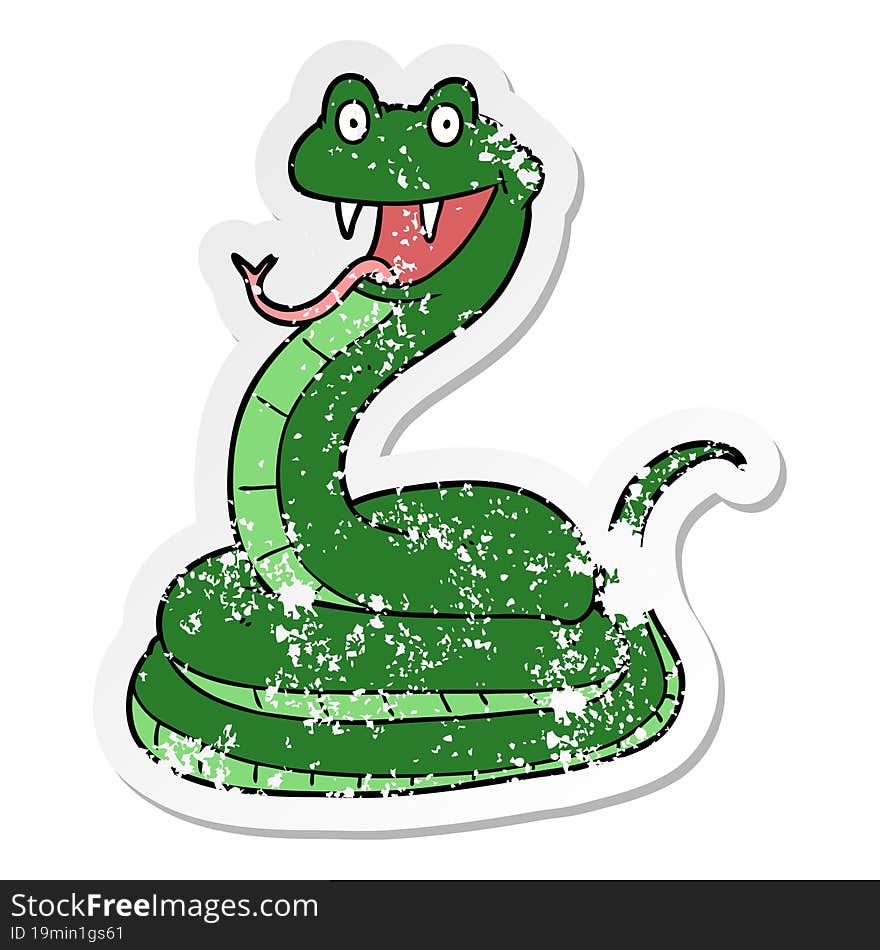 Distressed Sticker Of A Cartoon Happy Snake