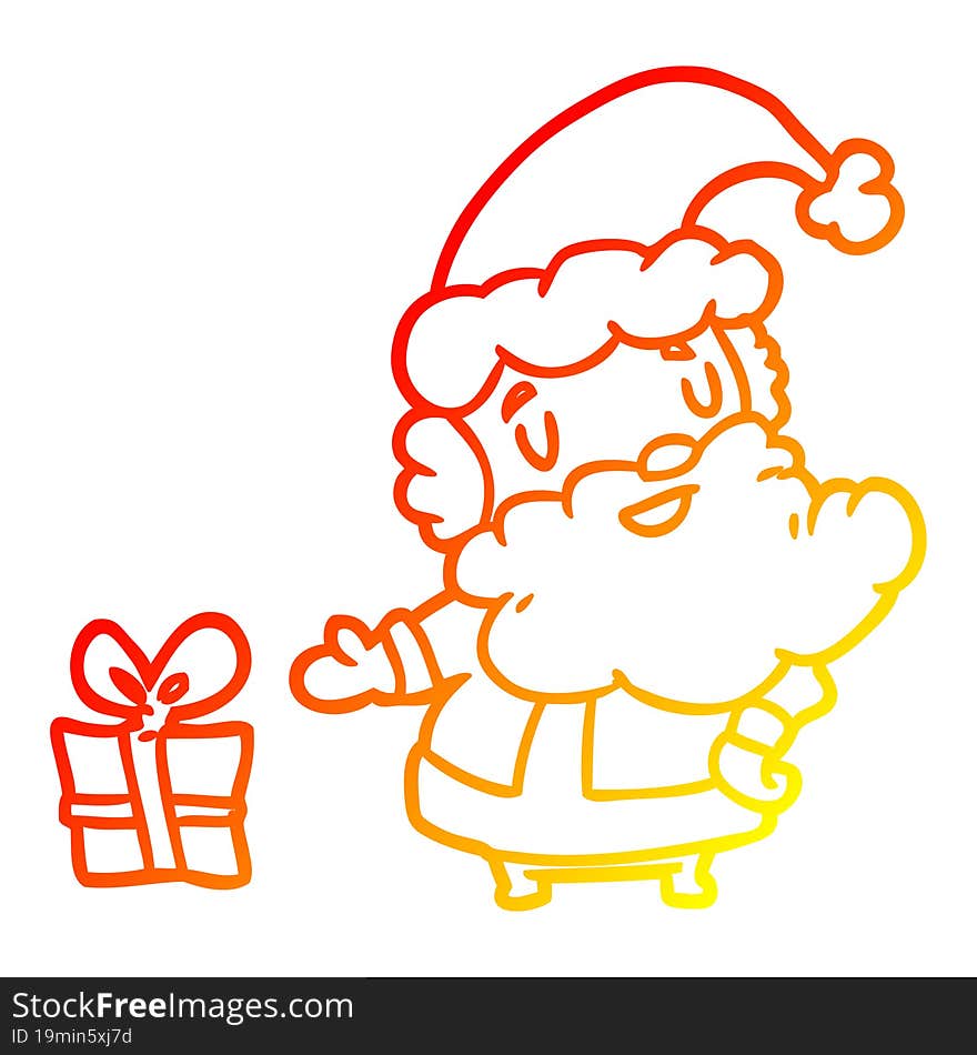 warm gradient line drawing santa claus with present