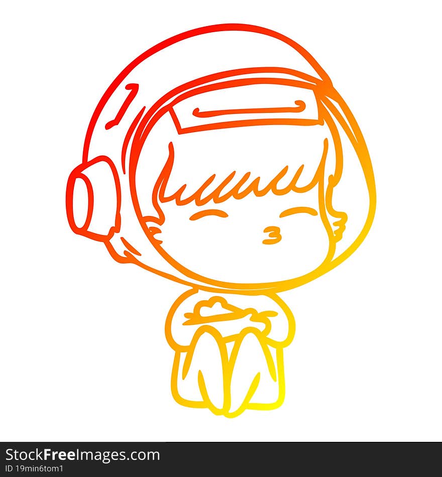 warm gradient line drawing cartoon curious astronaut