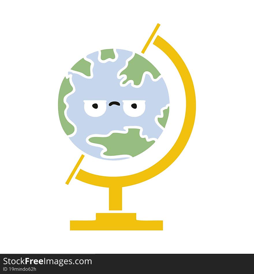 flat color retro cartoon of a globe of the world