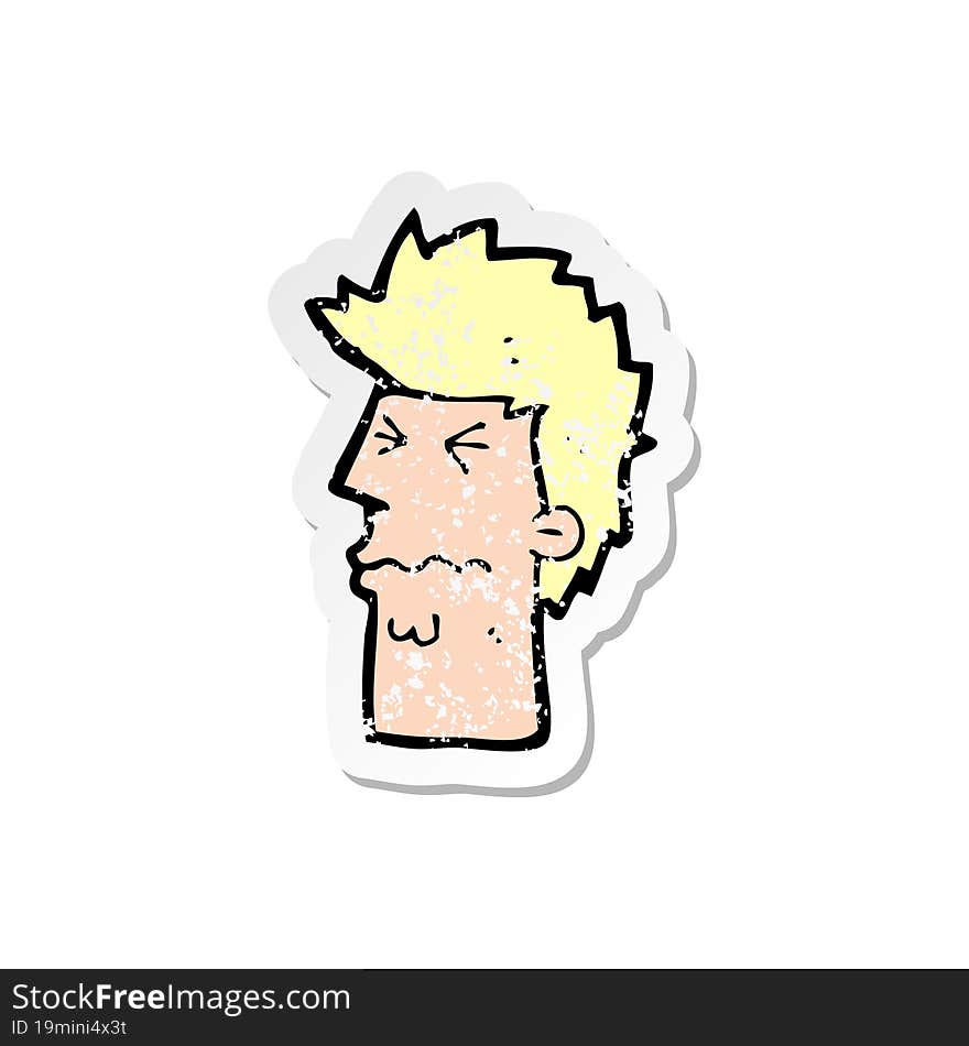 retro distressed sticker of a cartoon stressed out face