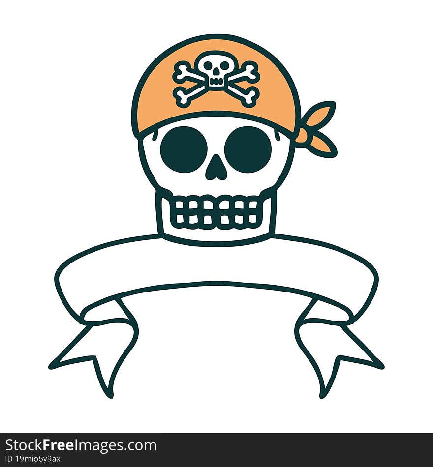 Tattoo With Banner Of A Pirate Skull