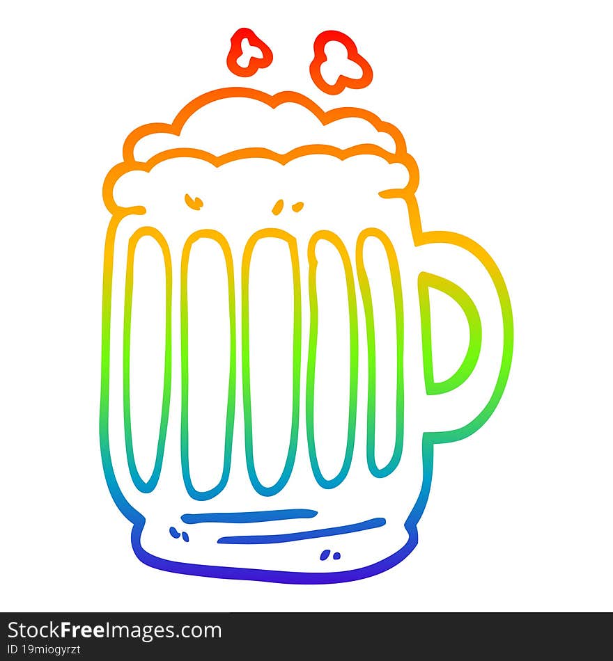 Rainbow Gradient Line Drawing Cartoon Tankard Of Beer