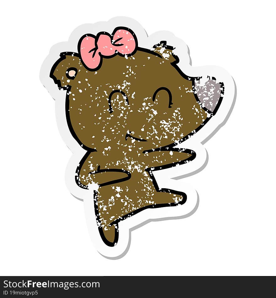 distressed sticker of a female bear cartoon