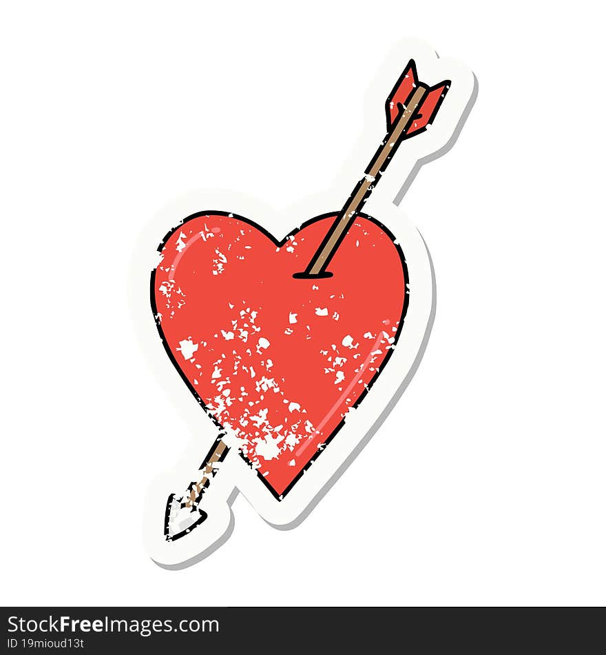 distressed sticker tattoo in traditional style of an arrow and heart. distressed sticker tattoo in traditional style of an arrow and heart