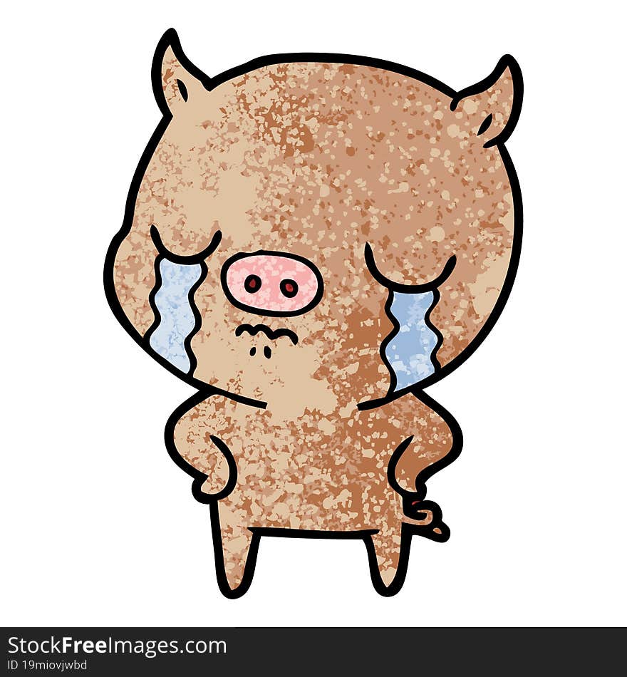 cartoon pig crying with hands on hips. cartoon pig crying with hands on hips