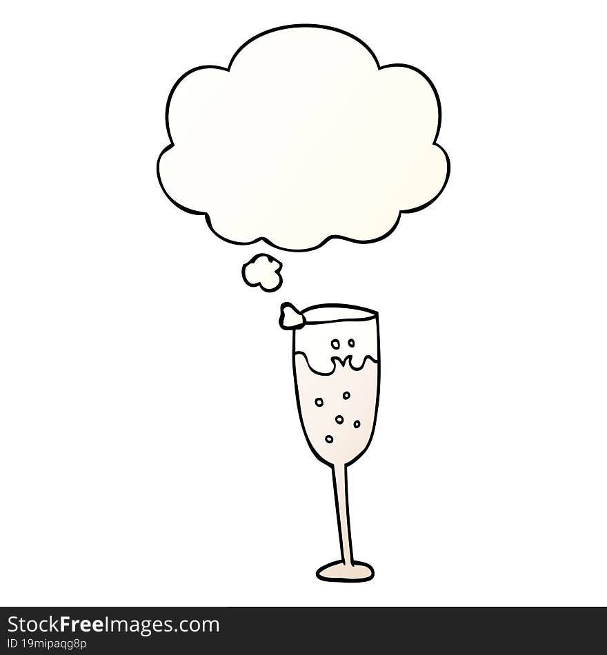 cartoon champagne glass with thought bubble in smooth gradient style