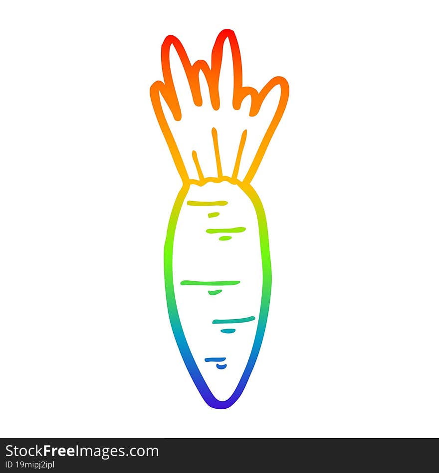 rainbow gradient line drawing of a cartoon carrot