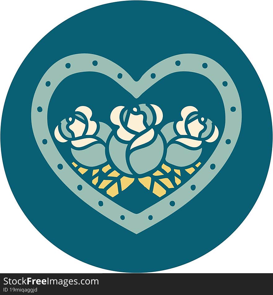 iconic tattoo style image of a heart and flowers. iconic tattoo style image of a heart and flowers