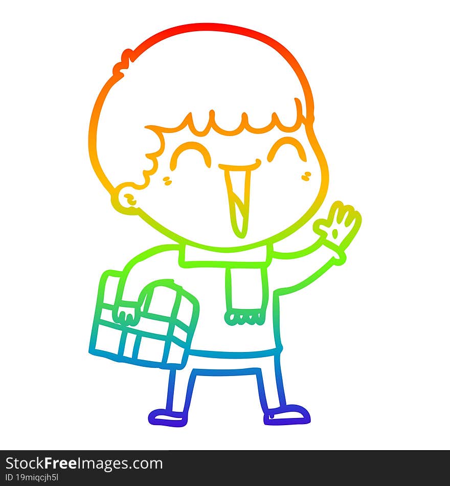 rainbow gradient line drawing of a cartoon happy man