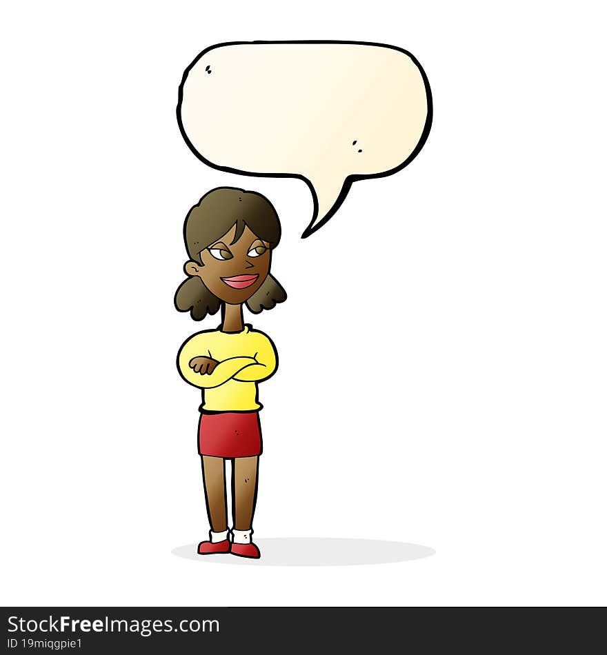 cartoon smug woman with speech bubble