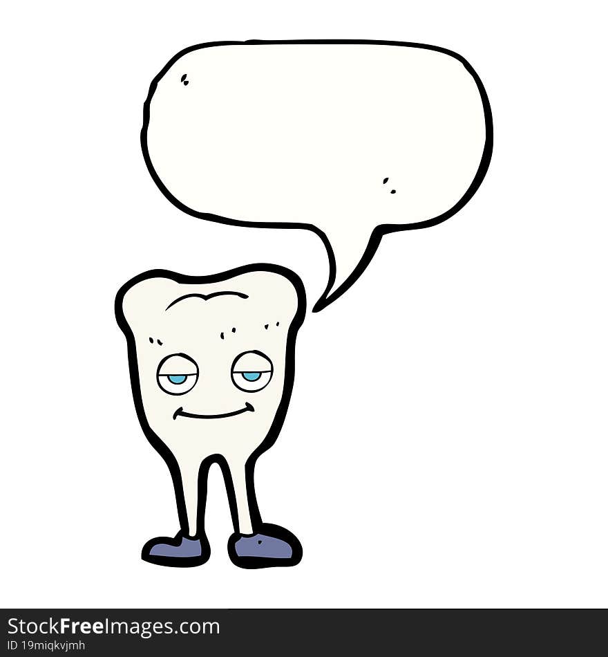 cartoon happy tooth with speech bubble