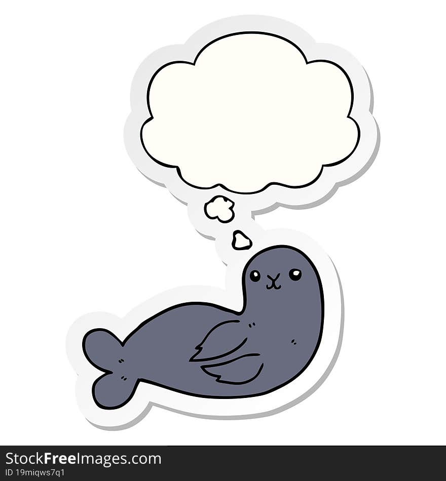 cartoon seal and thought bubble as a printed sticker