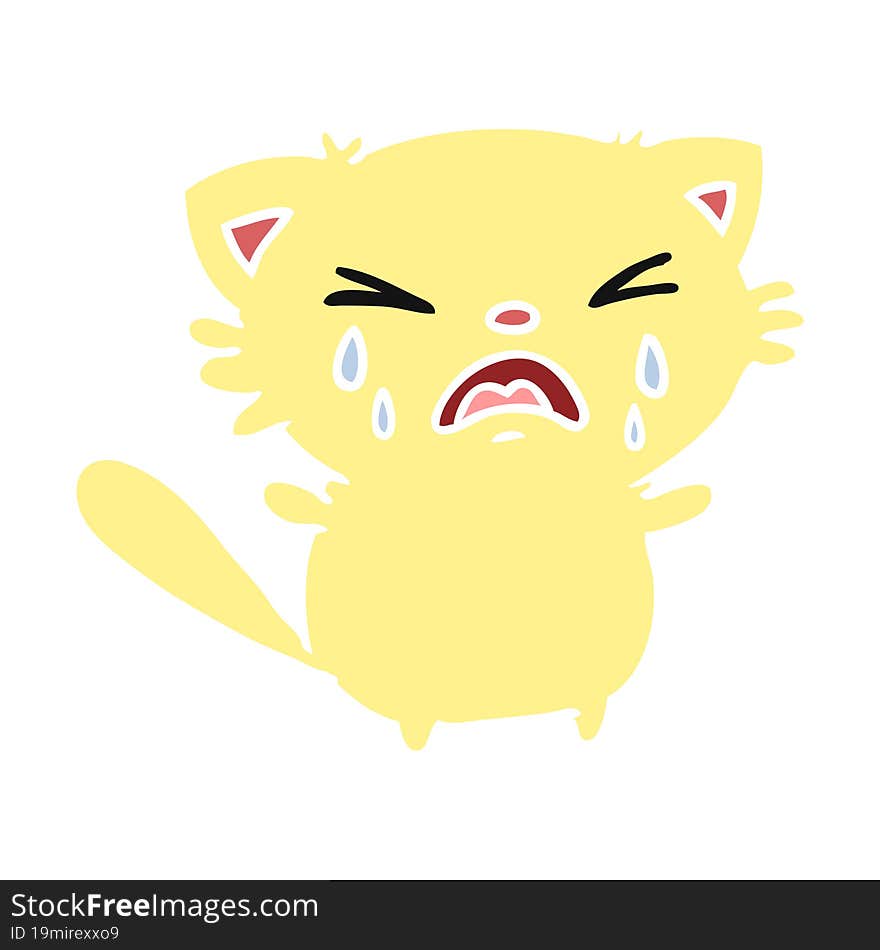 freehand drawn cartoon of cute kawaii crying cat