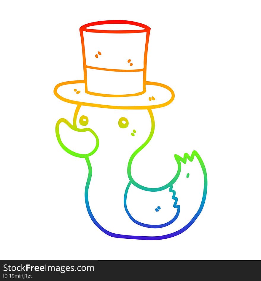 rainbow gradient line drawing cartoon duck wearing top hat