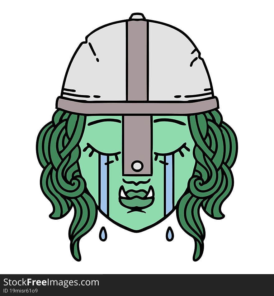 Retro Tattoo Style crying orc fighter character face. Retro Tattoo Style crying orc fighter character face