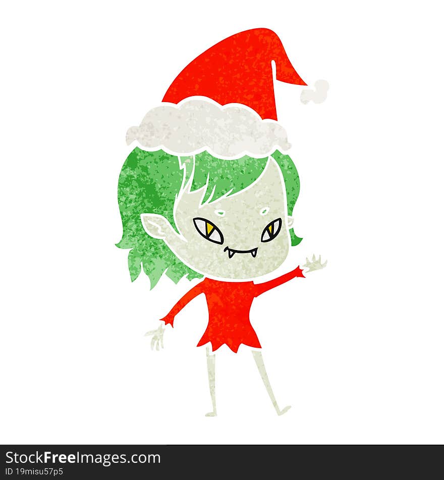 Retro Cartoon Of A Friendly Vampire Girl Wearing Santa Hat