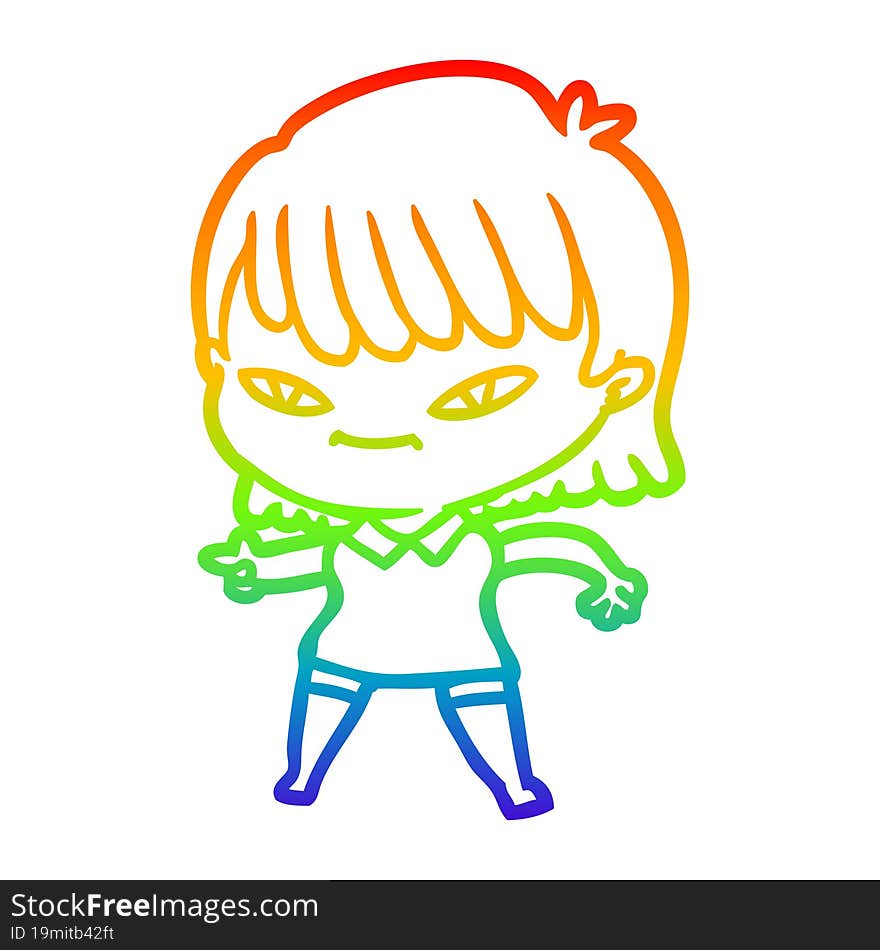 rainbow gradient line drawing cartoon pointing woman