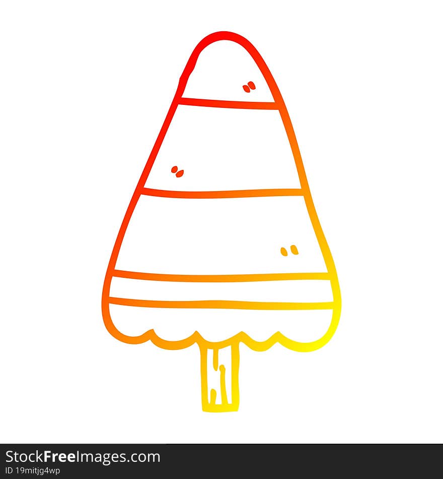 warm gradient line drawing of a cartoon christmas tree