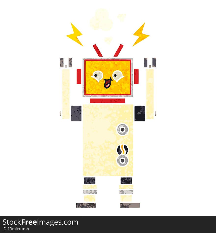 retro illustration style cartoon dancing robot