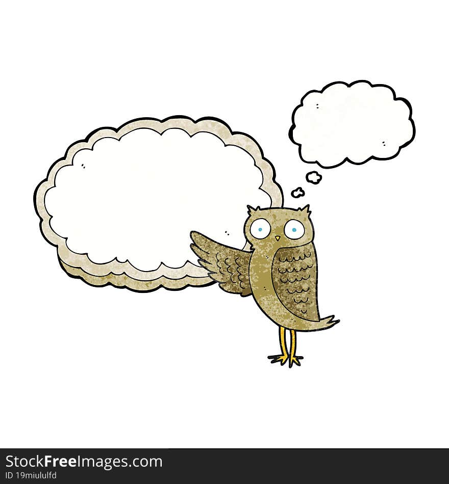 thought bubble textured cartoon owl pointing