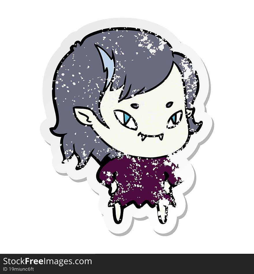 distressed sticker of a cartoon friendly vampire girl