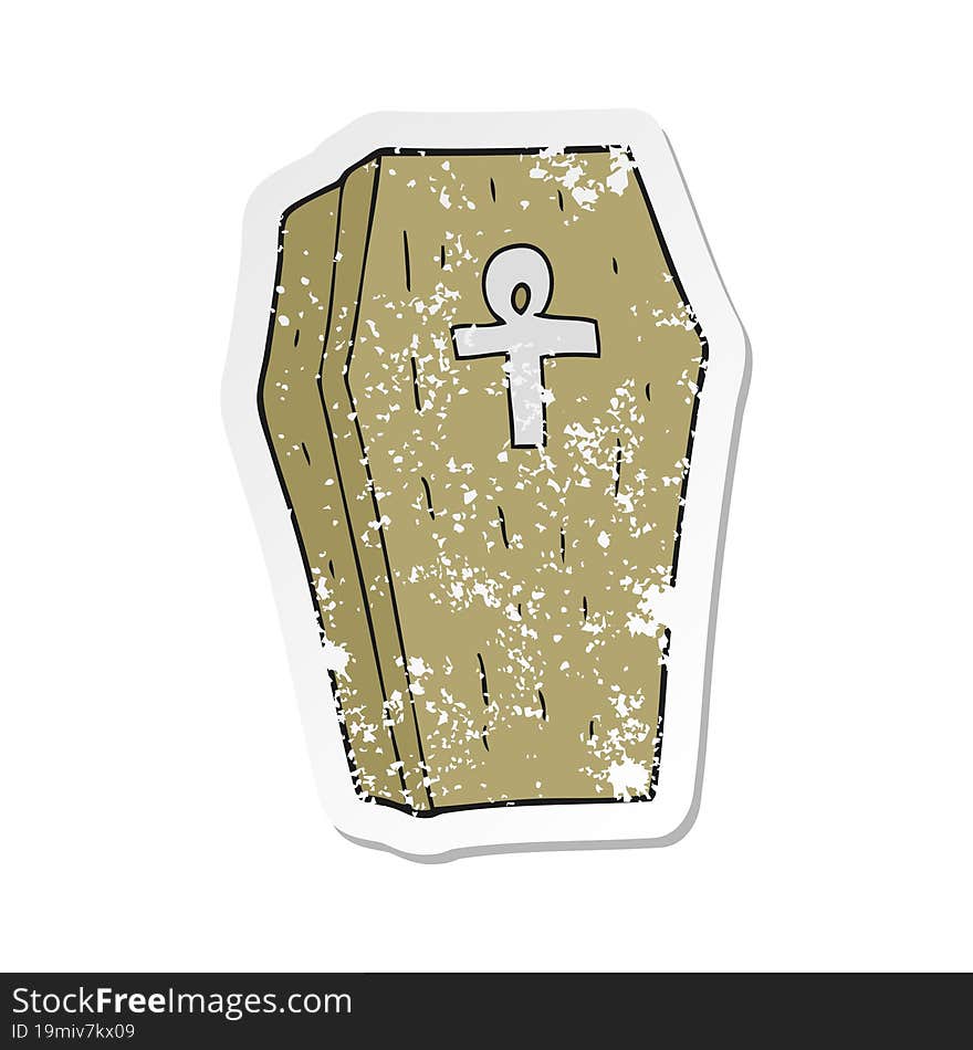 Retro Distressed Sticker Of A Cartoon Spooky Coffin