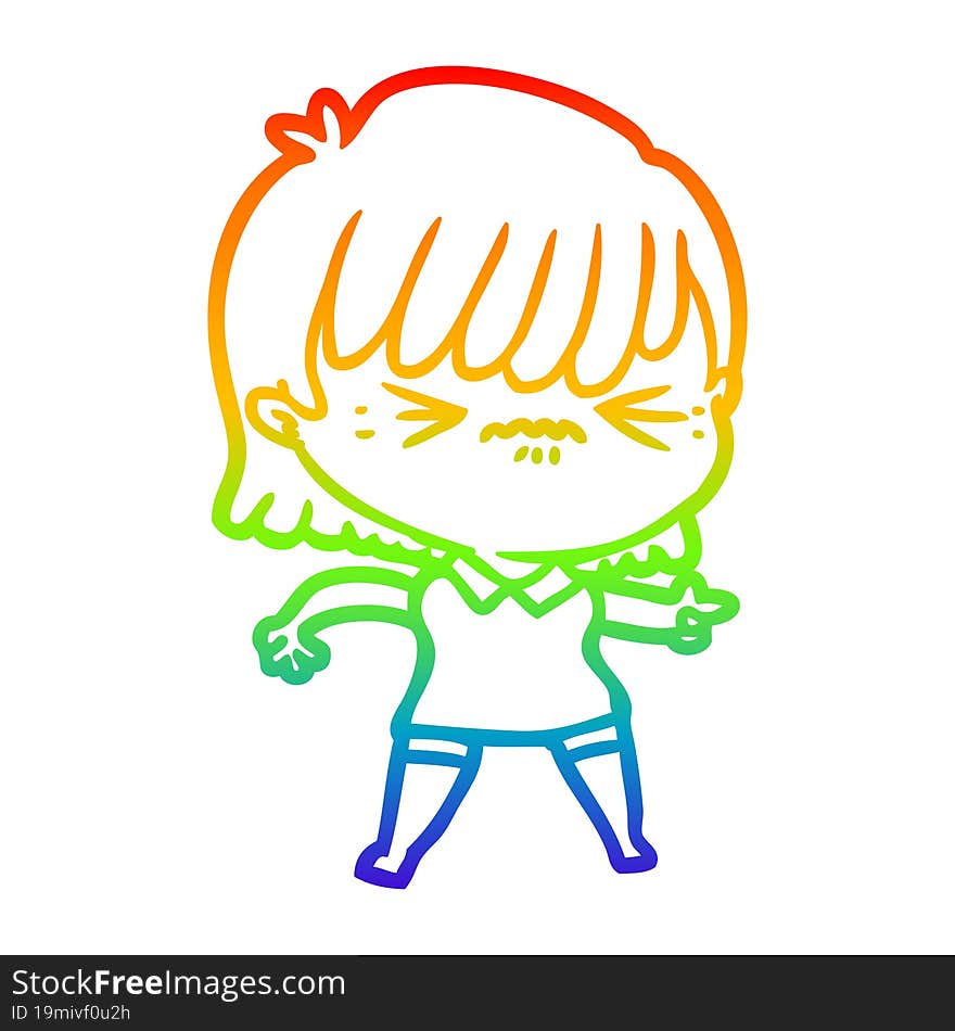 rainbow gradient line drawing annoyed cartoon girl