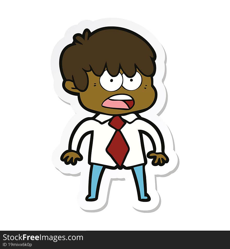 sticker of a worried cartoon boy