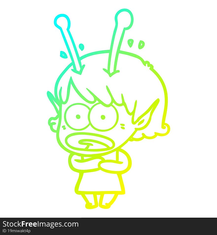 cold gradient line drawing cartoon shocked alien girl