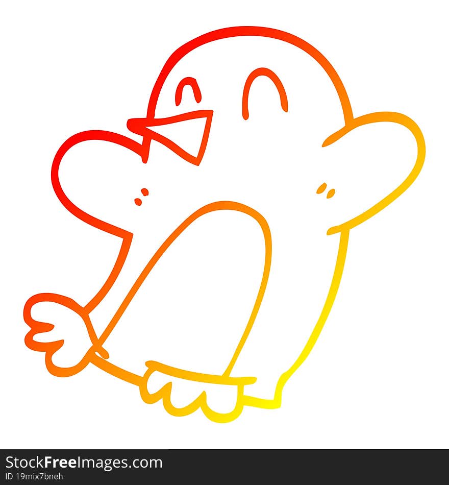 warm gradient line drawing of a cartoon dancing penguin