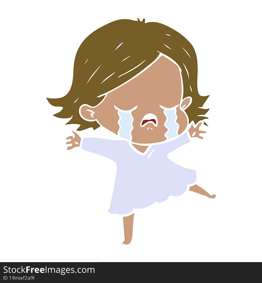 flat color style cartoon girl crying