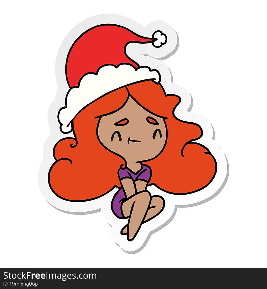 hand drawn christmas sticker cartoon of kawaii girl