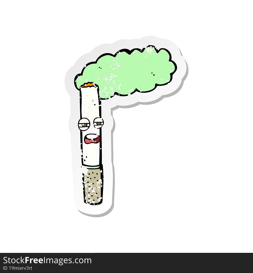 Retro Distressed Sticker Of A Cartoon Happy Cigarette