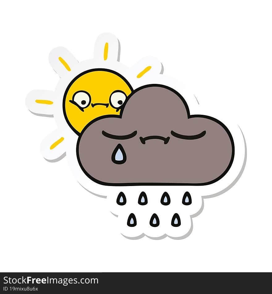 sticker of a cute cartoon storm cloud and sun