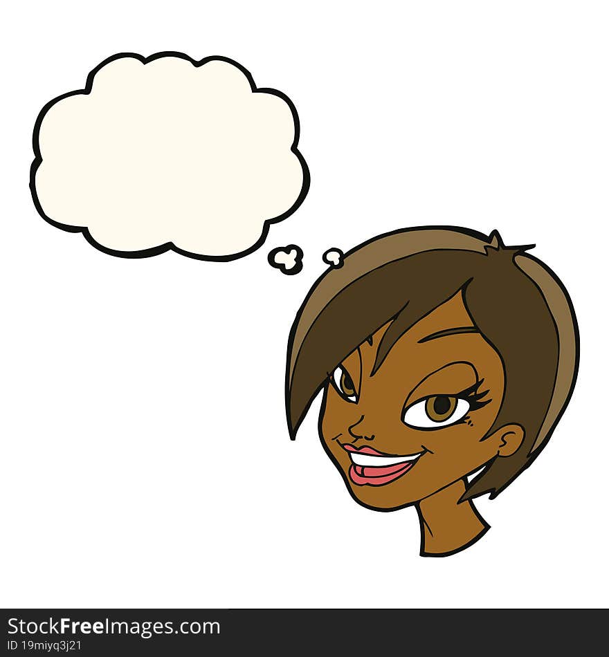 Cartoon Pretty Female Face With Thought Bubble