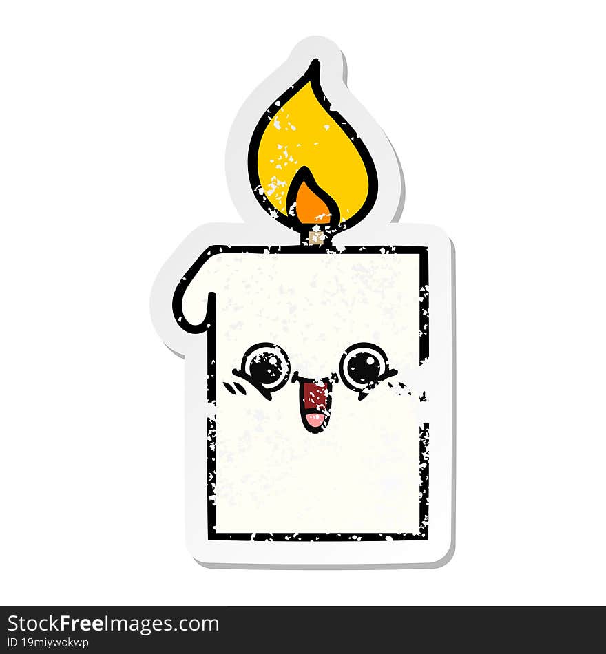 distressed sticker of a cute cartoon lit candle