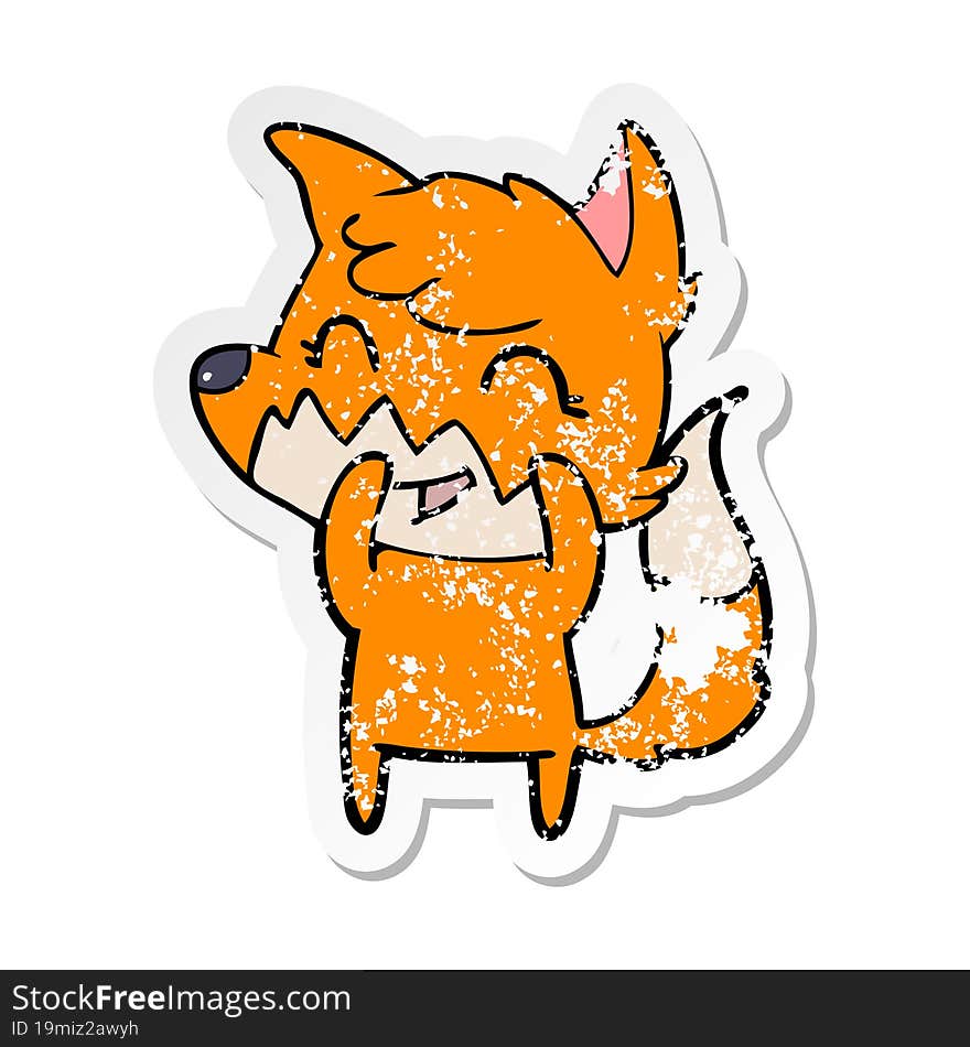 distressed sticker of a happy cartoon fox