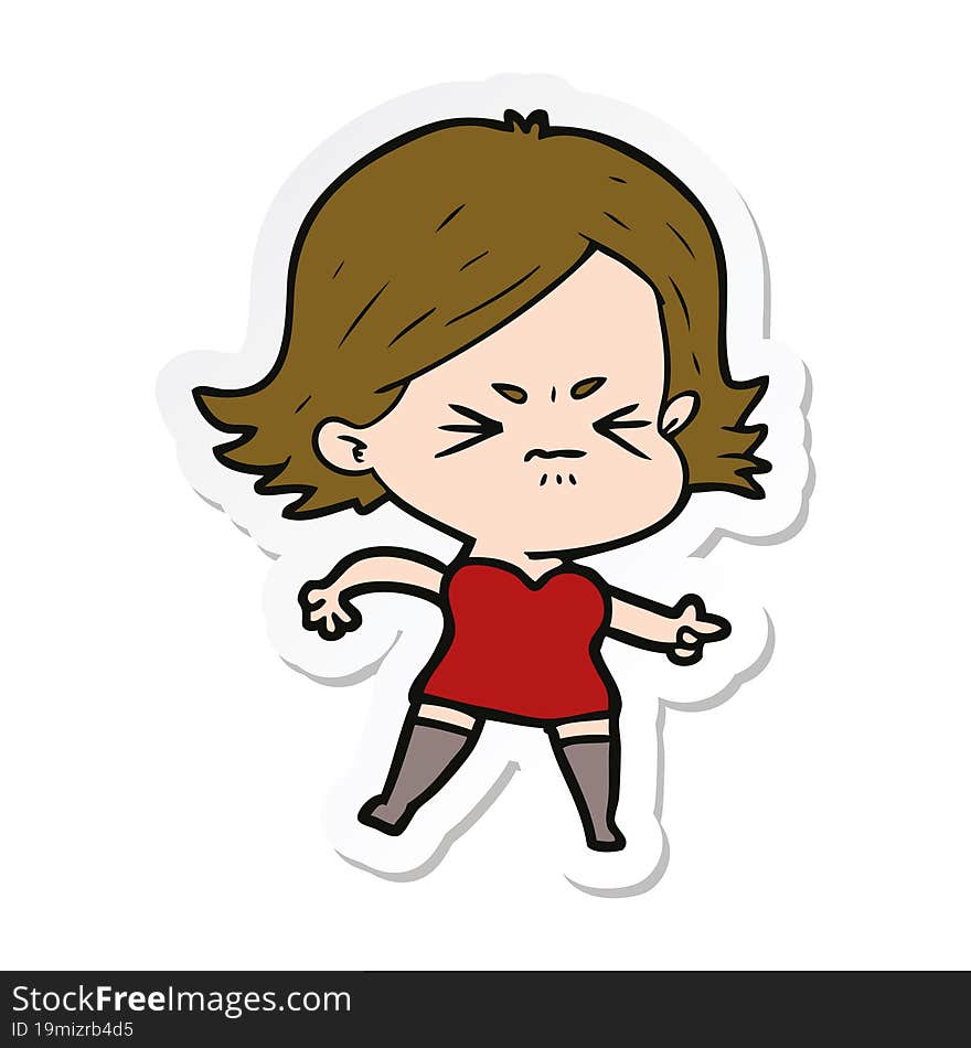 sticker of a cartoon angry girl