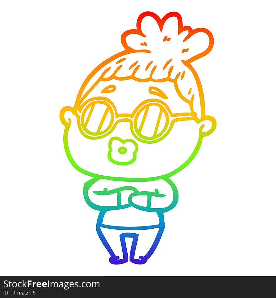 rainbow gradient line drawing of a cartoon woman wearing spectacles