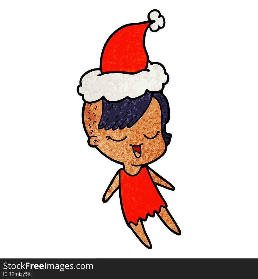 happy textured cartoon of a girl wearing santa hat