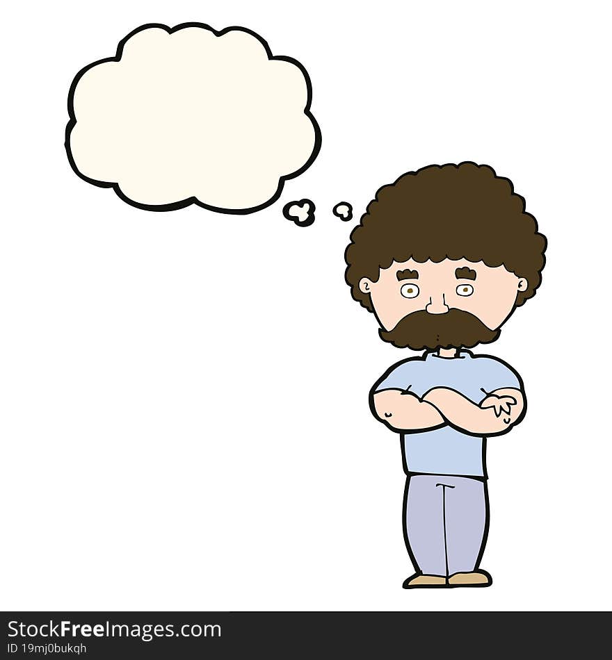 cartoon dad with folded arms with thought bubble