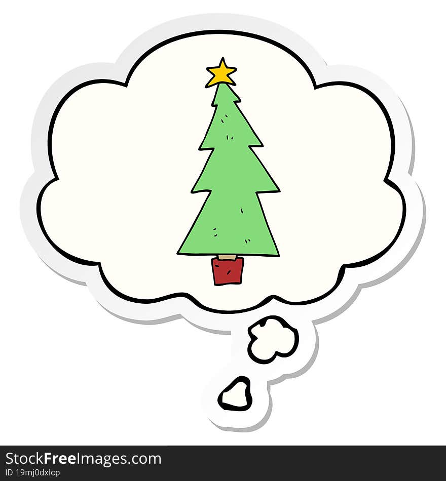 cartoon christmas tree with thought bubble as a printed sticker