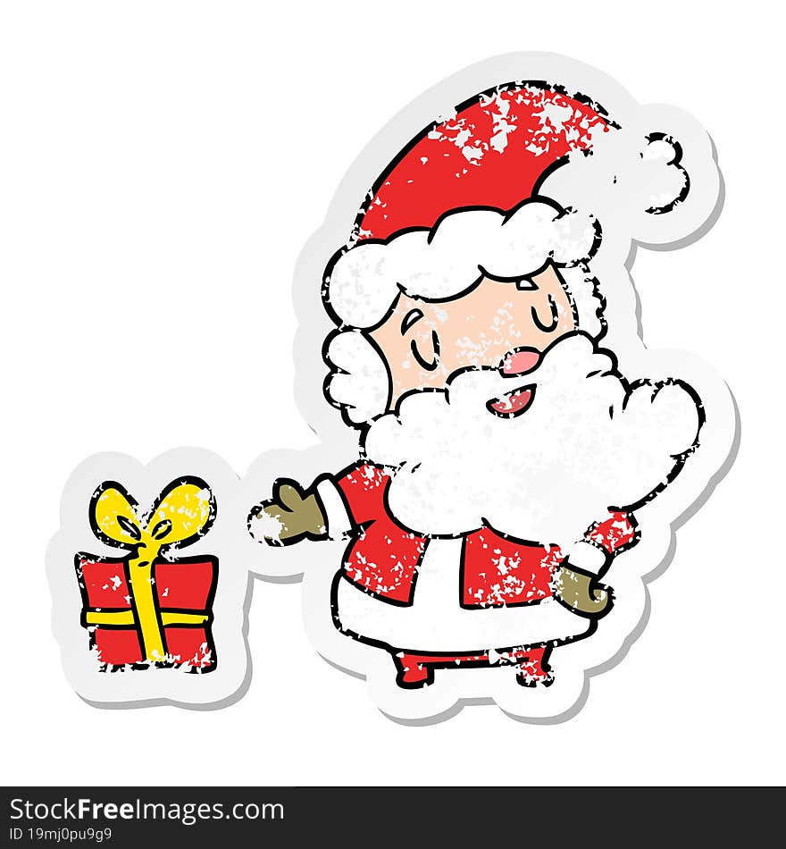 distressed sticker of a cartoon santa claus